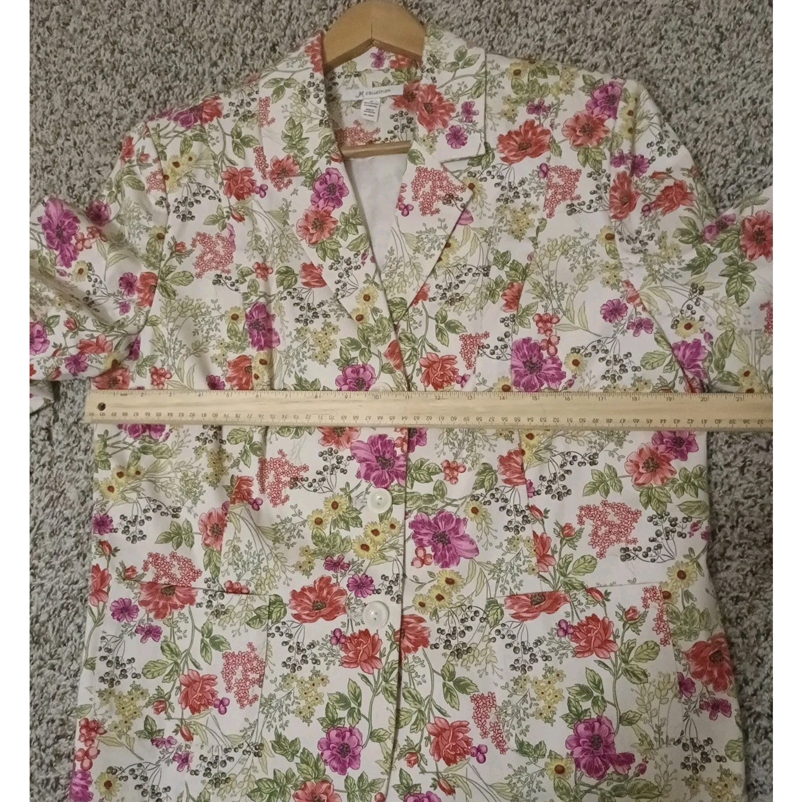 Jm Collection White Pink Floral Spring Button Front Blazer Jacket Size 16 — image 5 of 8